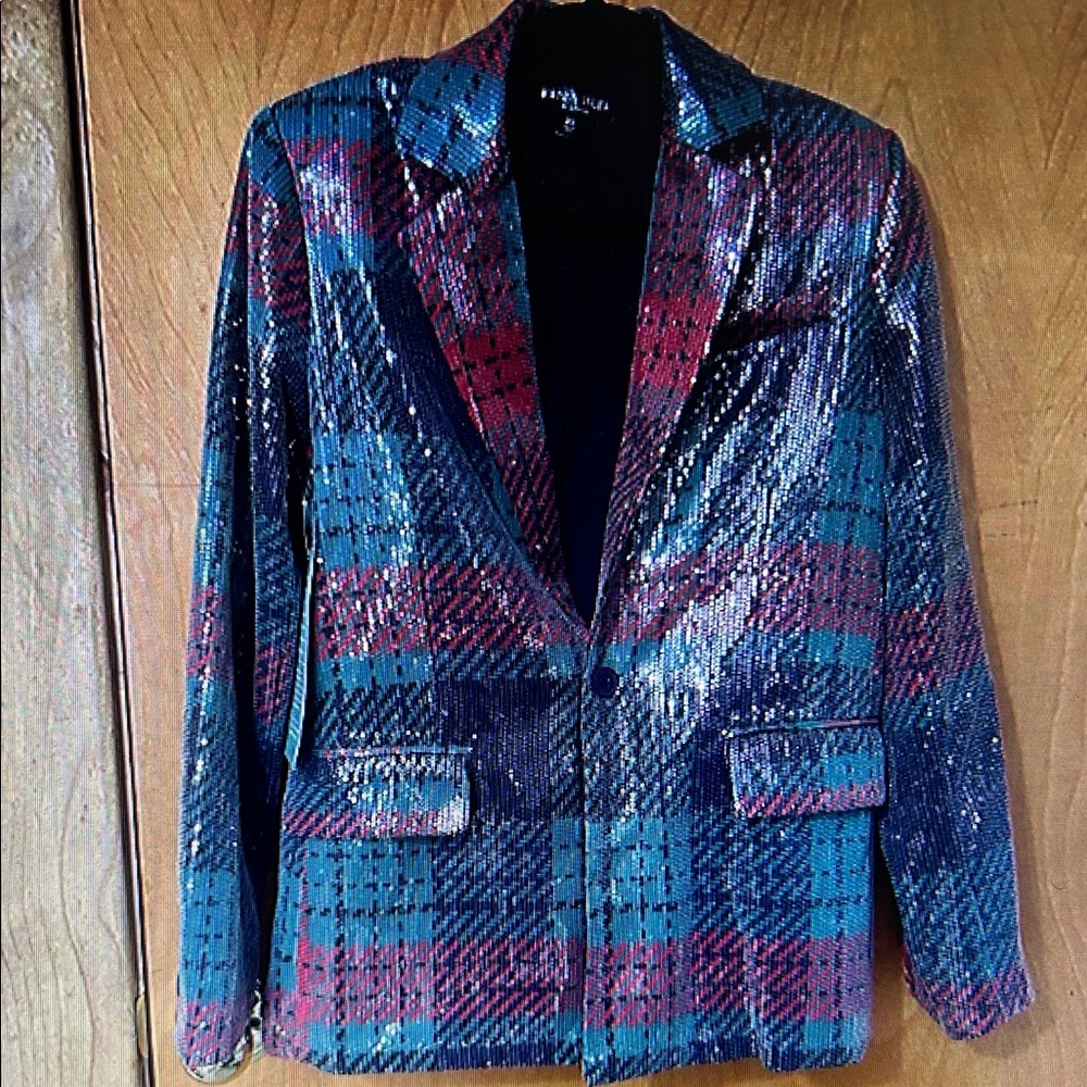 Johnny Wujek Sequin Plaid Blazer oversized small nwt